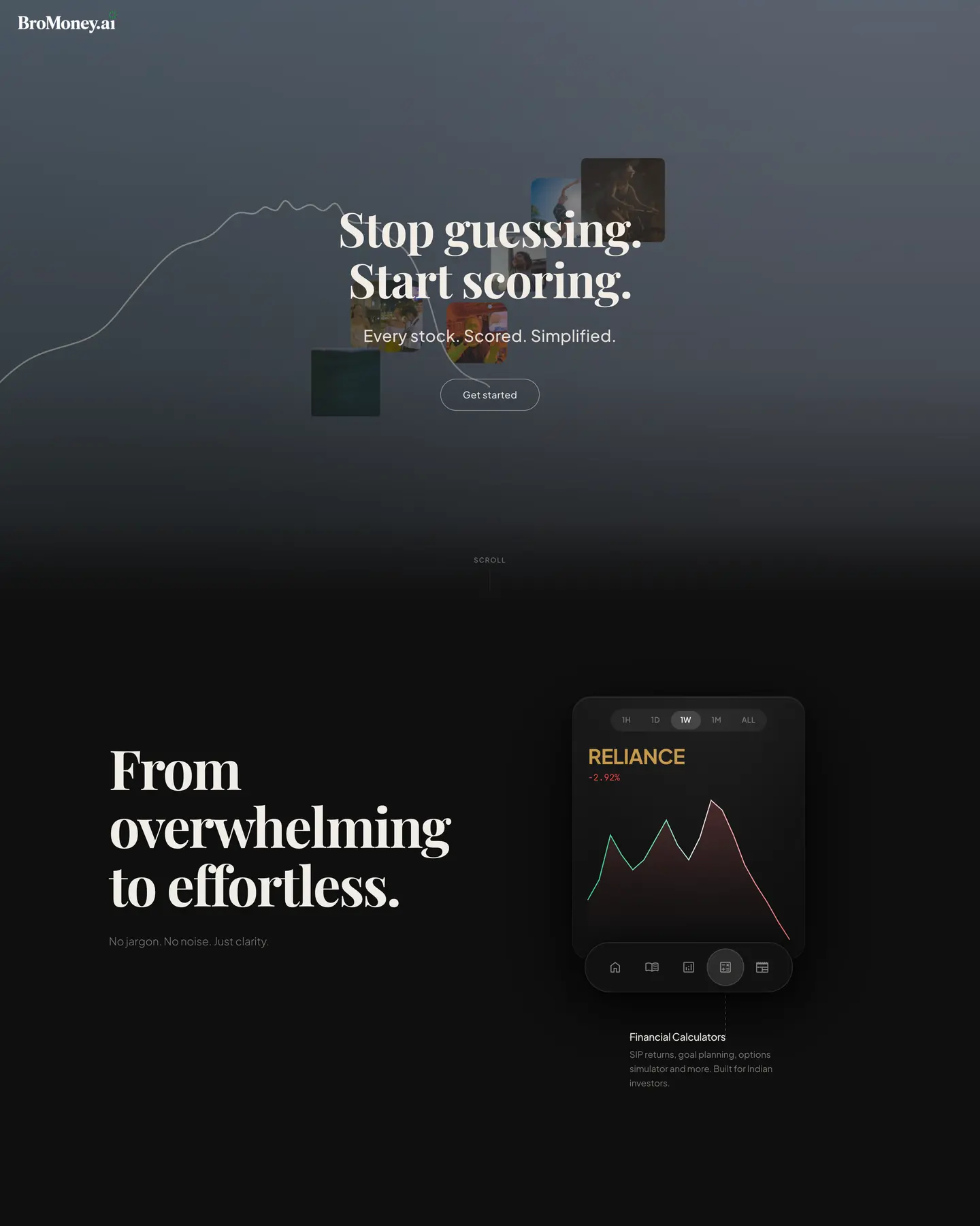 BroMoney.ai home page, scrolling
